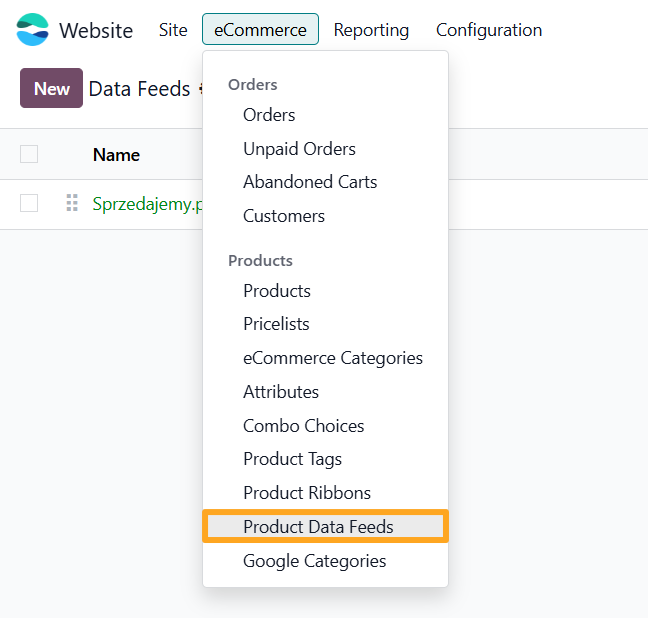 odoo website ecommerce product data feeds sprzedajemy